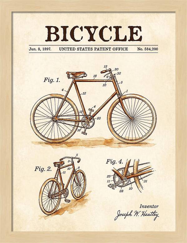 Bicycle Watercolor Patent Us584200a