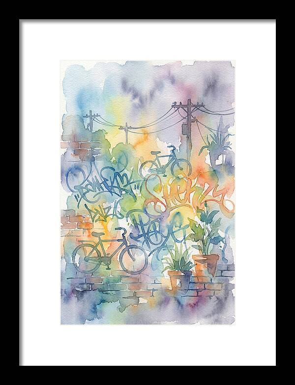 Bicycles And Graffiti In Watercolor