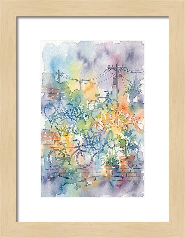 Bicycles And Graffiti In Watercolor
