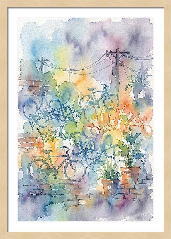 Bicycles And Graffiti In Watercolor