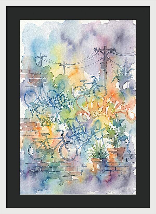 Bicycles And Graffiti In Watercolor