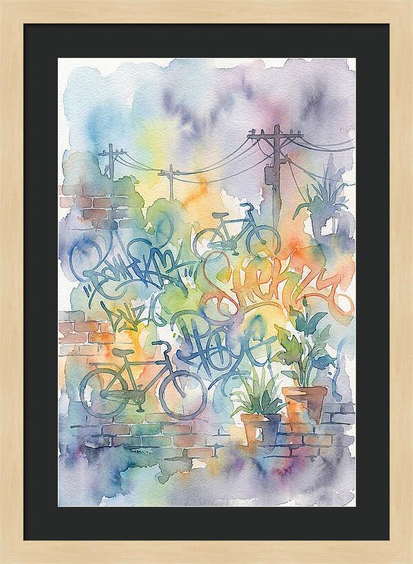 Bicycles And Graffiti In Watercolor