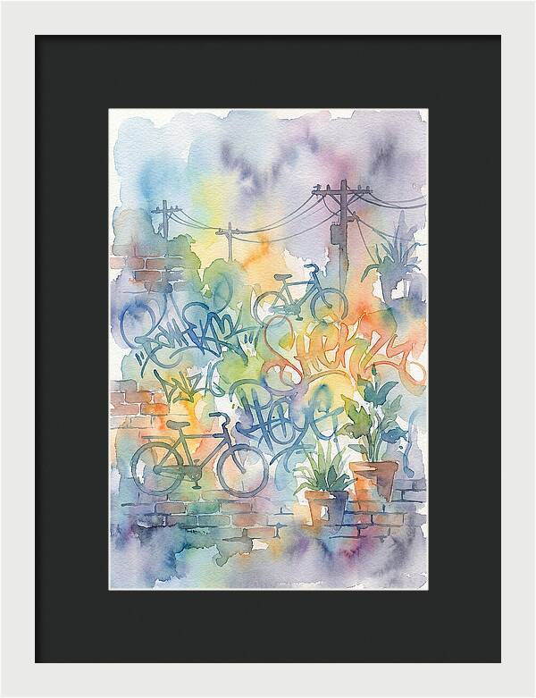 Bicycles And Graffiti In Watercolor