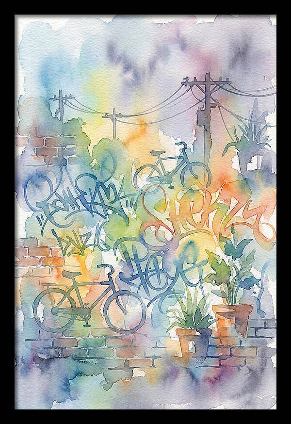 Bicycles And Graffiti In Watercolor