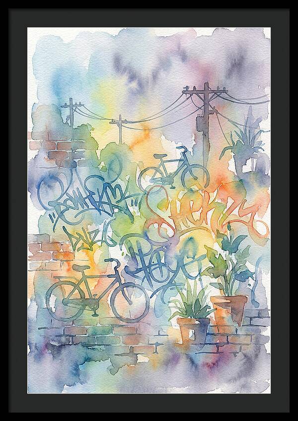 Bicycles And Graffiti In Watercolor