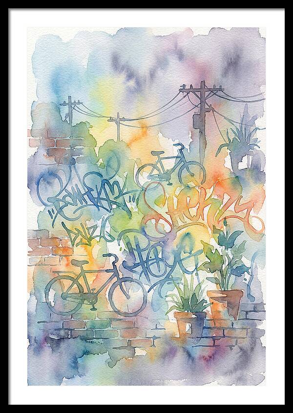 Bicycles And Graffiti In Watercolor