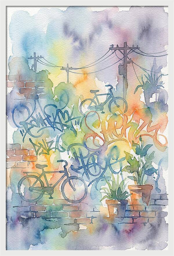 Bicycles And Graffiti In Watercolor