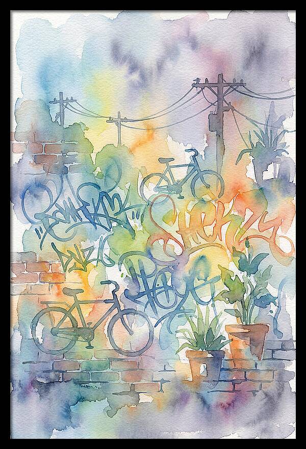 Bicycles And Graffiti In Watercolor