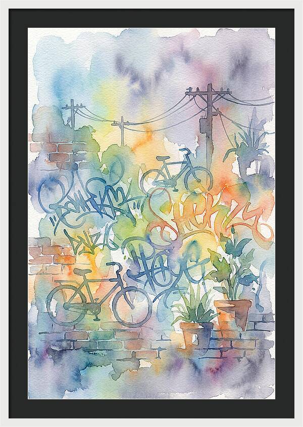 Bicycles And Graffiti In Watercolor