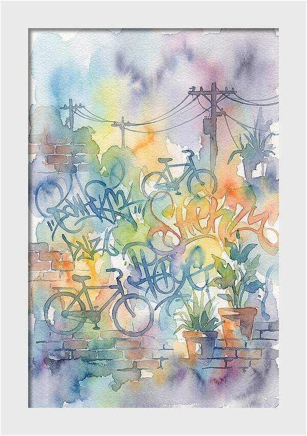 Bicycles And Graffiti In Watercolor