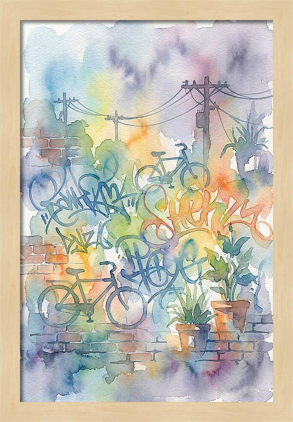 Bicycles And Graffiti In Watercolor