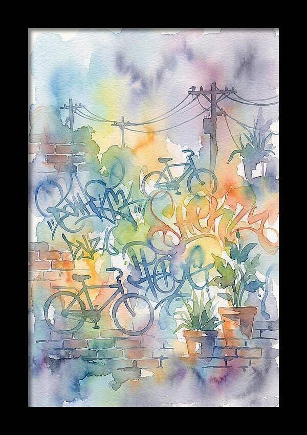 Bicycles And Graffiti In Watercolor