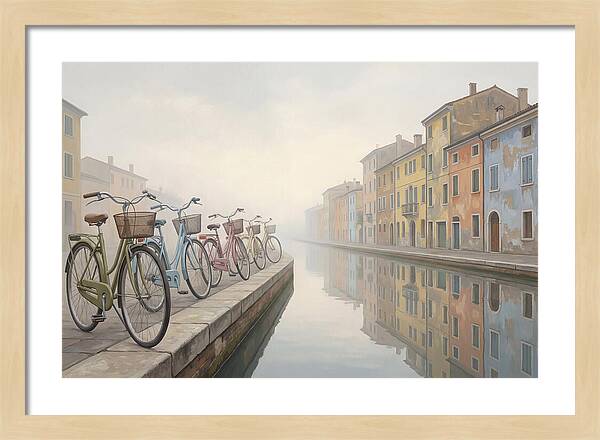 Bicycles By The Misty Canal