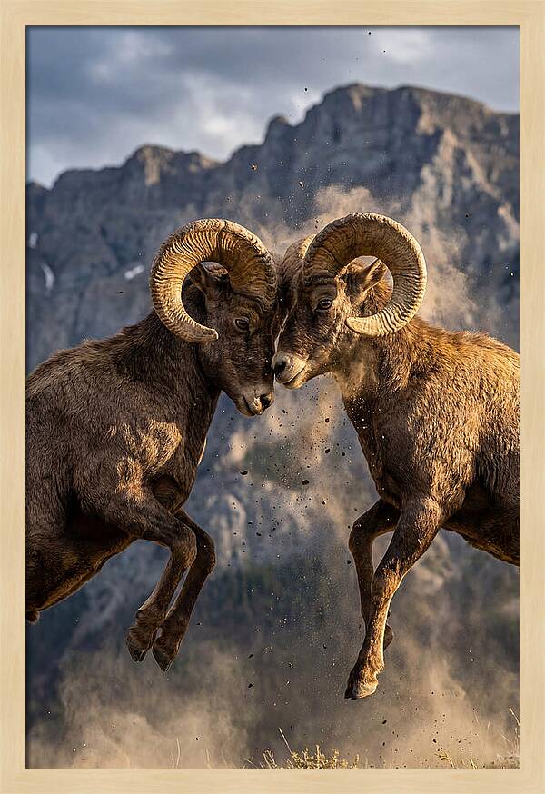 Bighorn Sheep Battling In Nature
