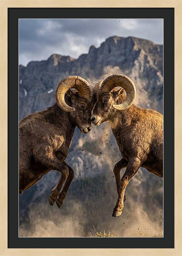 Bighorn Sheep Battling In Nature