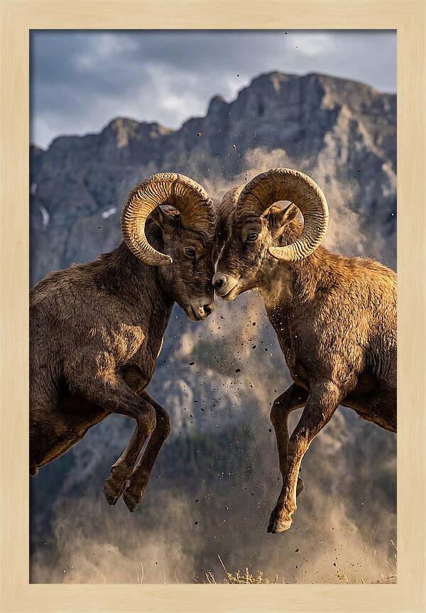 Bighorn Sheep Battling In Nature