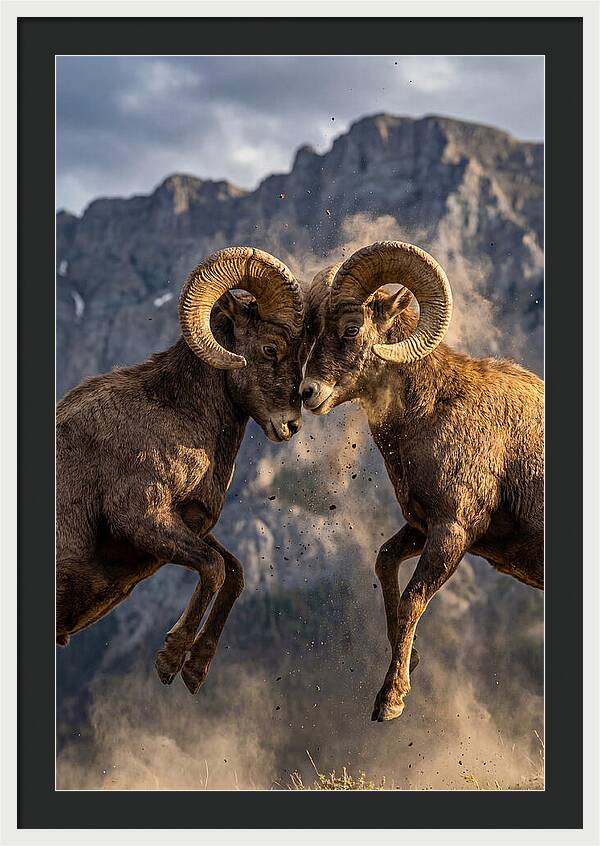 Bighorn Sheep Battling In Nature