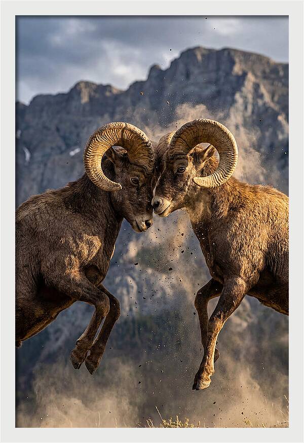 Bighorn Sheep Battling In Nature