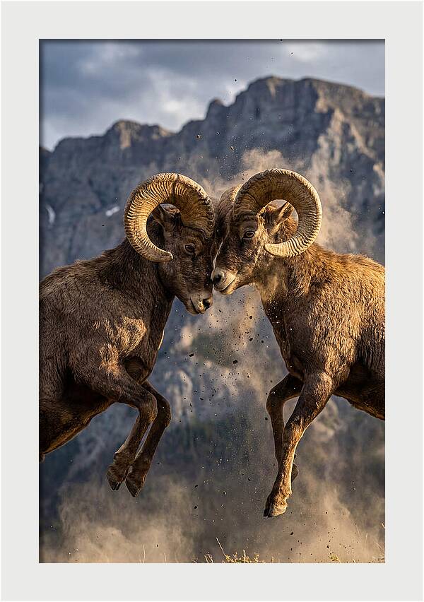 Bighorn Sheep Battling In Nature