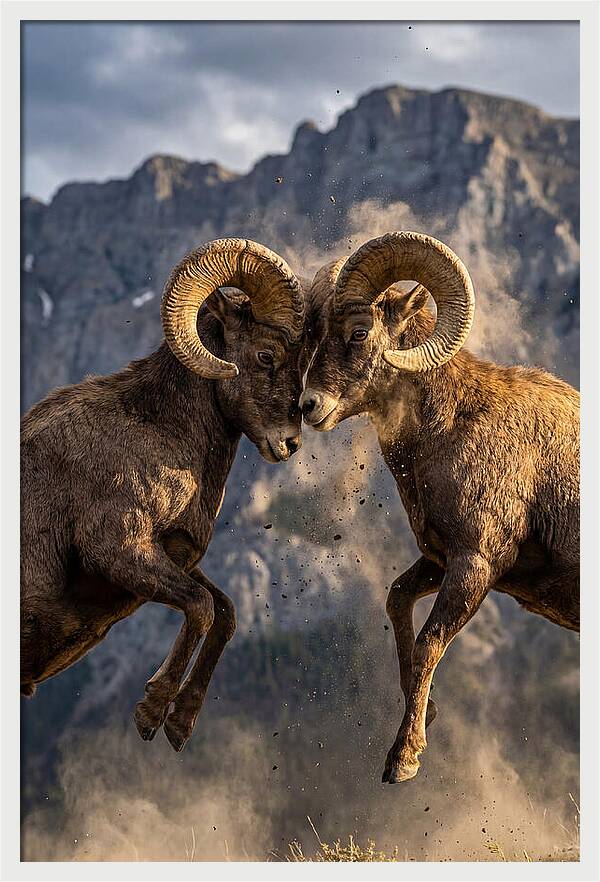 Bighorn Sheep Battling In Nature
