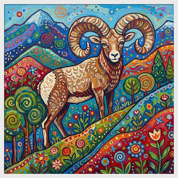 Bighorn Sheep In Vibrant Landscape