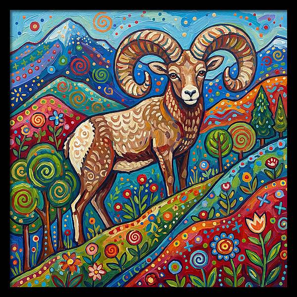 Bighorn Sheep In Vibrant Landscape