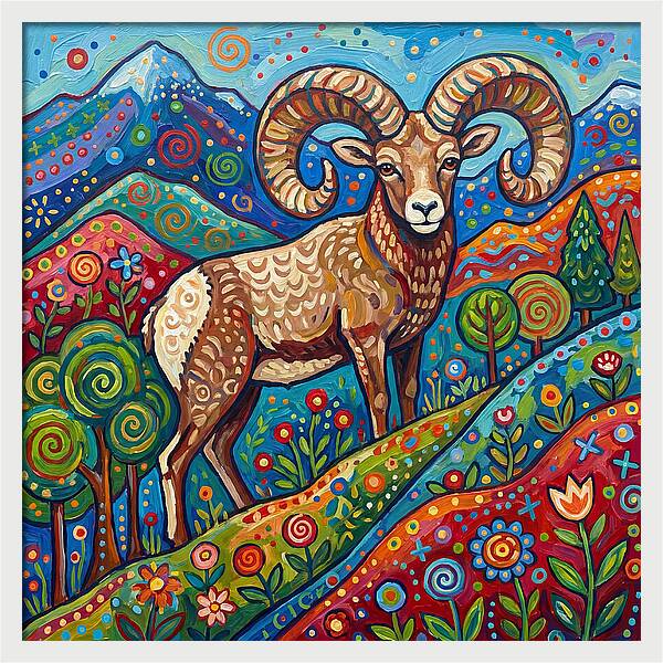 Bighorn Sheep In Vibrant Landscape