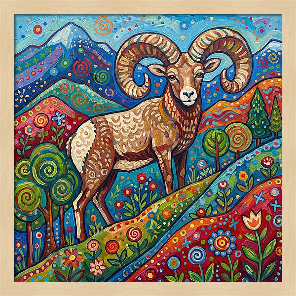 Bighorn Sheep In Vibrant Landscape