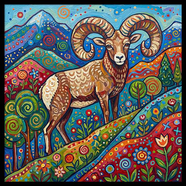 Bighorn Sheep In Vibrant Landscape