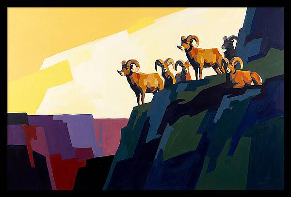 Bighorn Sheep On Mountain Cliff