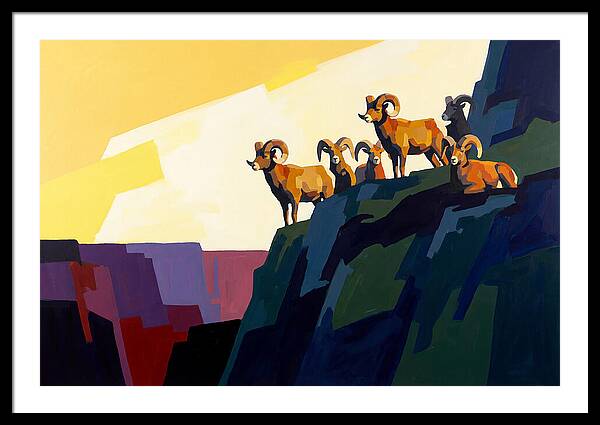 Bighorn Sheep On Mountain Cliff