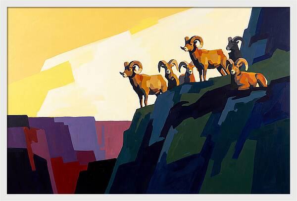 Bighorn Sheep On Mountain Cliff