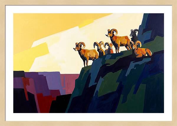 Bighorn Sheep On Mountain Cliff