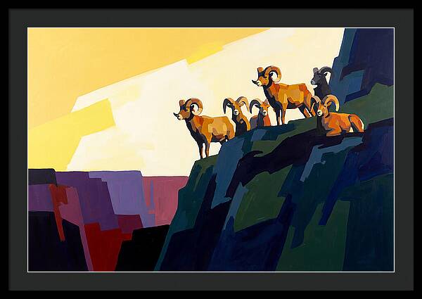 Bighorn Sheep On Mountain Cliff