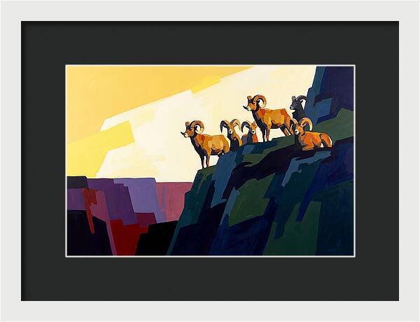 Bighorn Sheep On Mountain Cliff