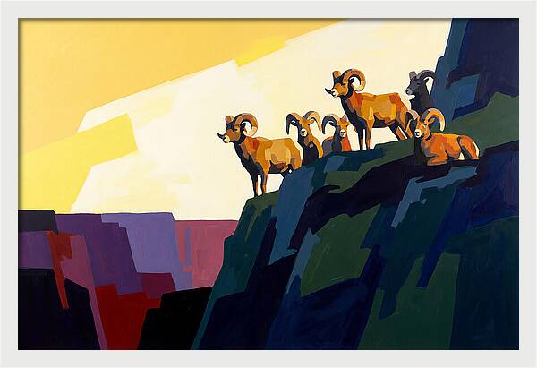 Bighorn Sheep On Mountain Cliff
