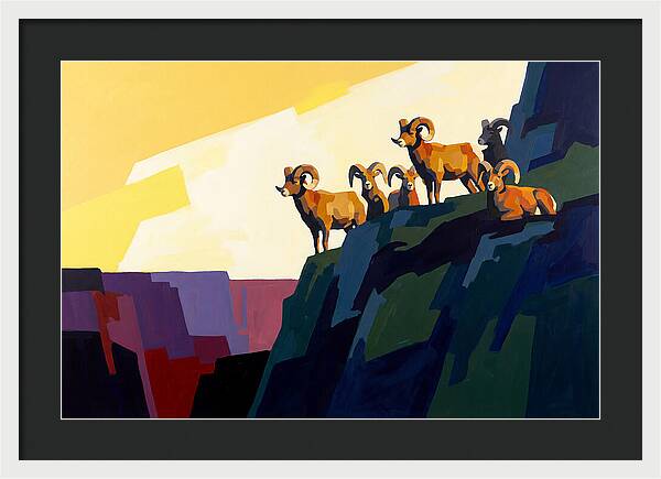 Bighorn Sheep On Mountain Cliff