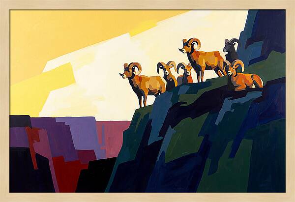 Bighorn Sheep On Mountain Cliff