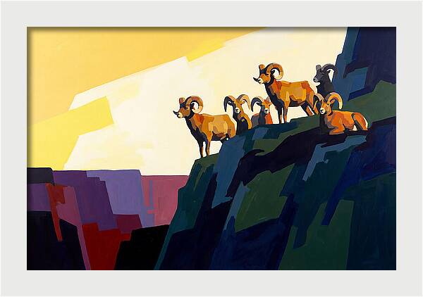 Bighorn Sheep On Mountain Cliff