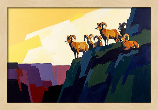 Bighorn Sheep On Mountain Cliff