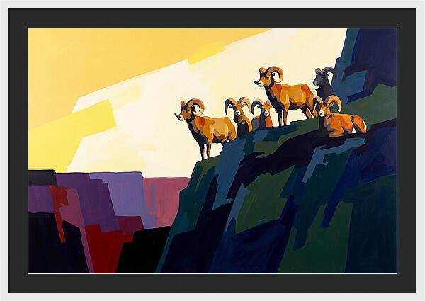 Bighorn Sheep On Mountain Cliff