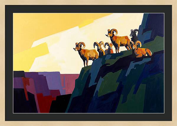 Bighorn Sheep On Mountain Cliff