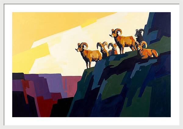 Bighorn Sheep On Mountain Cliff
