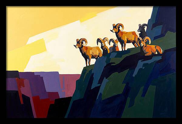 Bighorn Sheep On Mountain Cliff