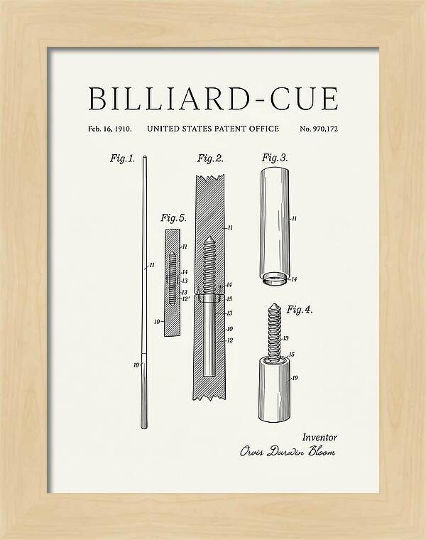 Billiard Cue Minimalist Patent Us970172a