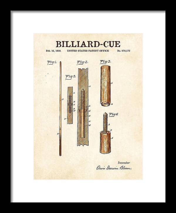 Billiard Cue Watercolor Patent Us970172a