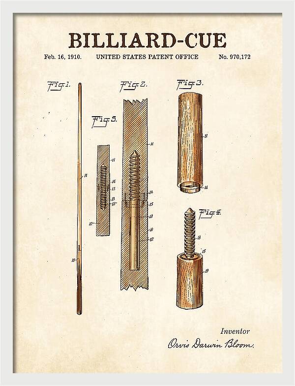Billiard Cue Watercolor Patent Us970172a
