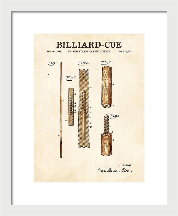 Billiard Cue Watercolor Patent Us970172a