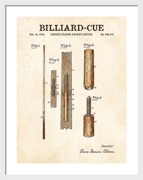 Billiard Cue Watercolor Patent Us970172a