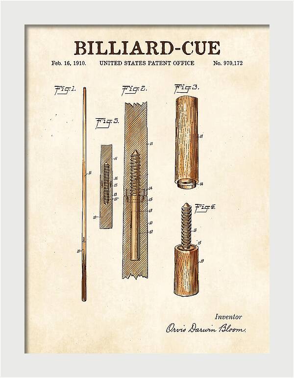 Billiard Cue Watercolor Patent Us970172a